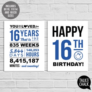 16th Birthday Blue Sign Bundle Last Minute PRINTABLE Birthday Posters, Sign Pack 16th Party Decorations for Boy or Girl Born in 2008 image 3