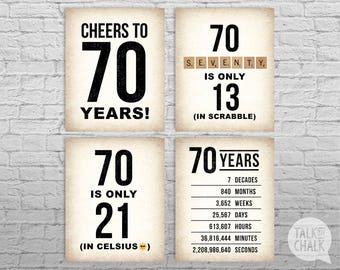 Affiches IMPRIMABLES du 70e anniversaire | Pack d’enseignes pour le 70e anniversaire - FICHIERS NUMÉRIQUES | Décorations du 70e anniversaire | Vive 70 ans