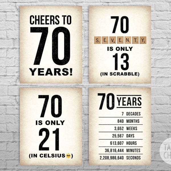 70th Birthday PRINTABLE Posters | 70th Birthday Sign Pack - DIGITAL FILES | 70th Birthday Decorations | Cheers to 70 Years