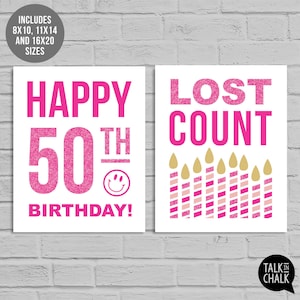 Divertente pacchetto di cartelli per il cinquantesimo compleanno / DOWNLOAD IMMEDIATO / Poster STAMPABILI / Decorazioni per feste del cinquantesimo dell'ultimo minuto / Decorazioni per feste di compleanno rosa acceso immagine 5