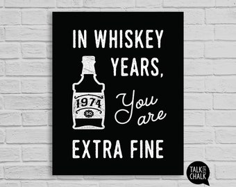 1974 In Whiskey Years You Are Extra Fine PRINTABLE Sign | 50th Birthday Party Decorations for Men | Whiskey Theme Birthday Poster for Him