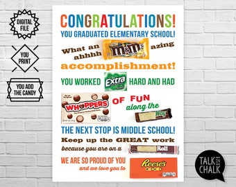 Congratulations, 5th or 6th Grade Graduation PRINTABLE Candy Poster | Gift or Son, Daughter | Elementary School Graduation | DIY Printing