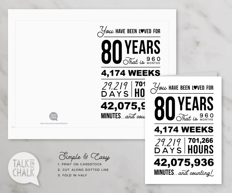 You Have Been Loved 80 Years PRINTABLE Birthday Card 80th | Etsy