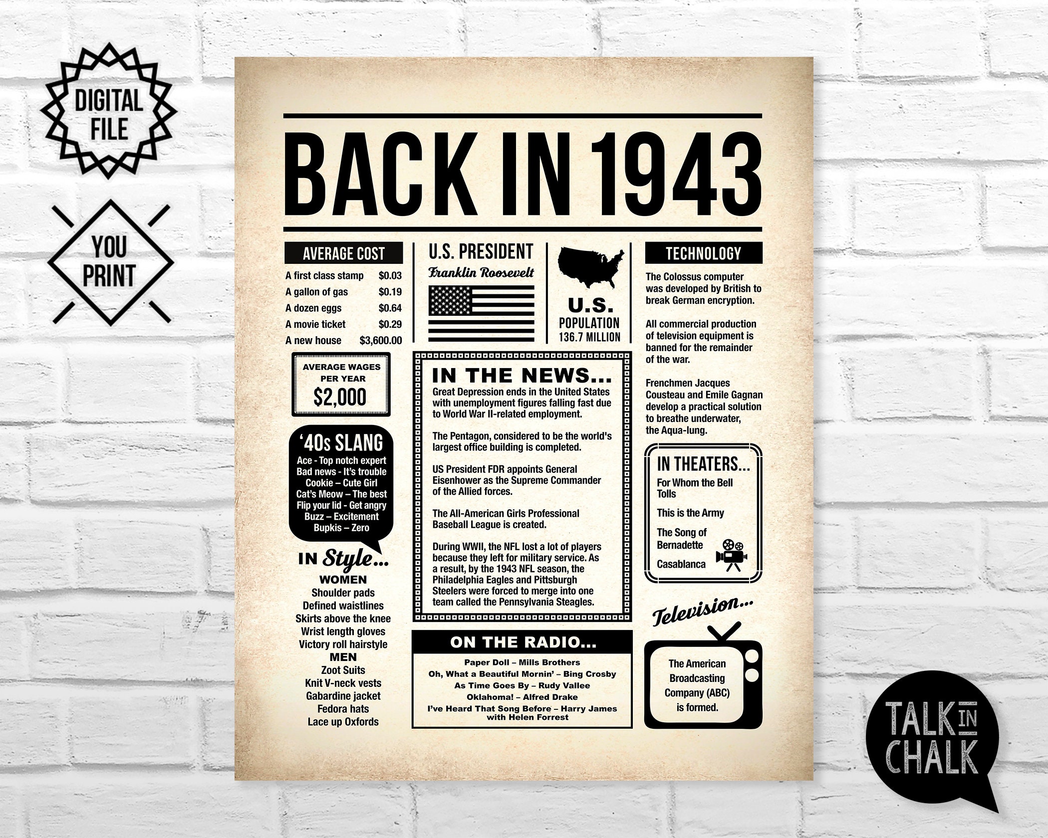 back-in-1943-newspaper-poster-printable-1943-printable-etsy-uk