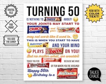 50th Birthday PRINTABLE Candy Poster | Birthday Candy Sign | 50th Birthday Ideas | Candy Gram | Funny Birthday Gift | DIY Printing