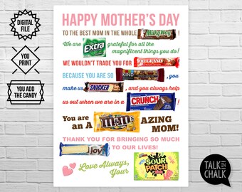 PRINTABLE Happy Mother's Day Candy Bar Poster Sign | PRINTABLE Candy gram | Gift or Mom | Mother's Day Gift Ideas | DIY Printing