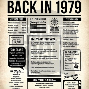 Back in 1979 PRINTABLE Newspaper Poster PRINTABLE Birthday Sign Party ...