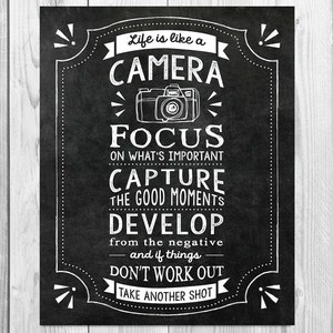 Life Is Like a Camera Quote, DIGITAL FILE, Inspirational Chalkboard Art, PRINTABLE poster, Photographer Gift, Inspirational Quote,