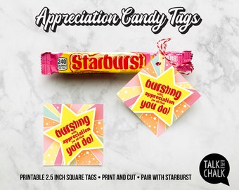 PRINTABLE Starburst Tags | Bursting with Appreciation | Show Appreciation for Teacher, Staff, Employee or an Awesome Human | DIY Printing