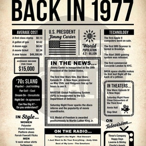 Back In 1977 PRINTABLE Newspaper Poster 1977 DIGITAL Birthday Sign 1977 Birthday Poster Birthday Gift Ideas Year You Were Born image 3