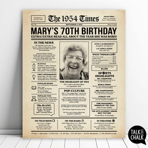 70th Birthday PRINTABLE Newspaper Poster With Custom Photo Customized ...