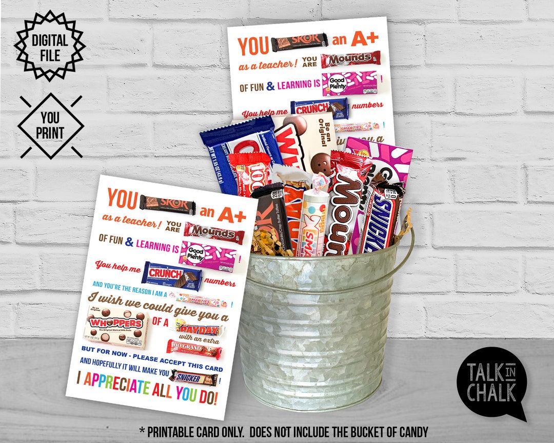 Teacher Appreciation Candy Gram Card PRINTABLE Thank You Etsy