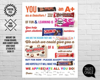 Teacher Appreciation PRINTABLE Candy Poster | Funny Birthday Gift for a Teacher | PRINTABLE Candy Gram Sign | Teacher Gift Ideas