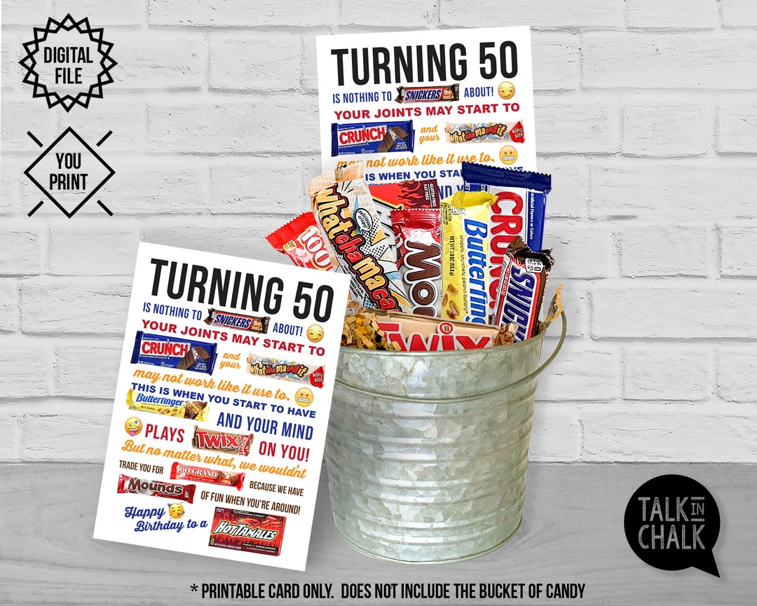 Turning 50 PRINTABLE Birthday Candy Gram Card PRINTABLE 50th