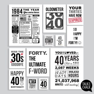 Funny 40th Birthday Sign Bundle Last Minute PRINTABLE Birthday Posters, Signs, Gift Bag Tag 40th Birthday Decorations INSTANT DOWNLOAD zdjęcie 1
