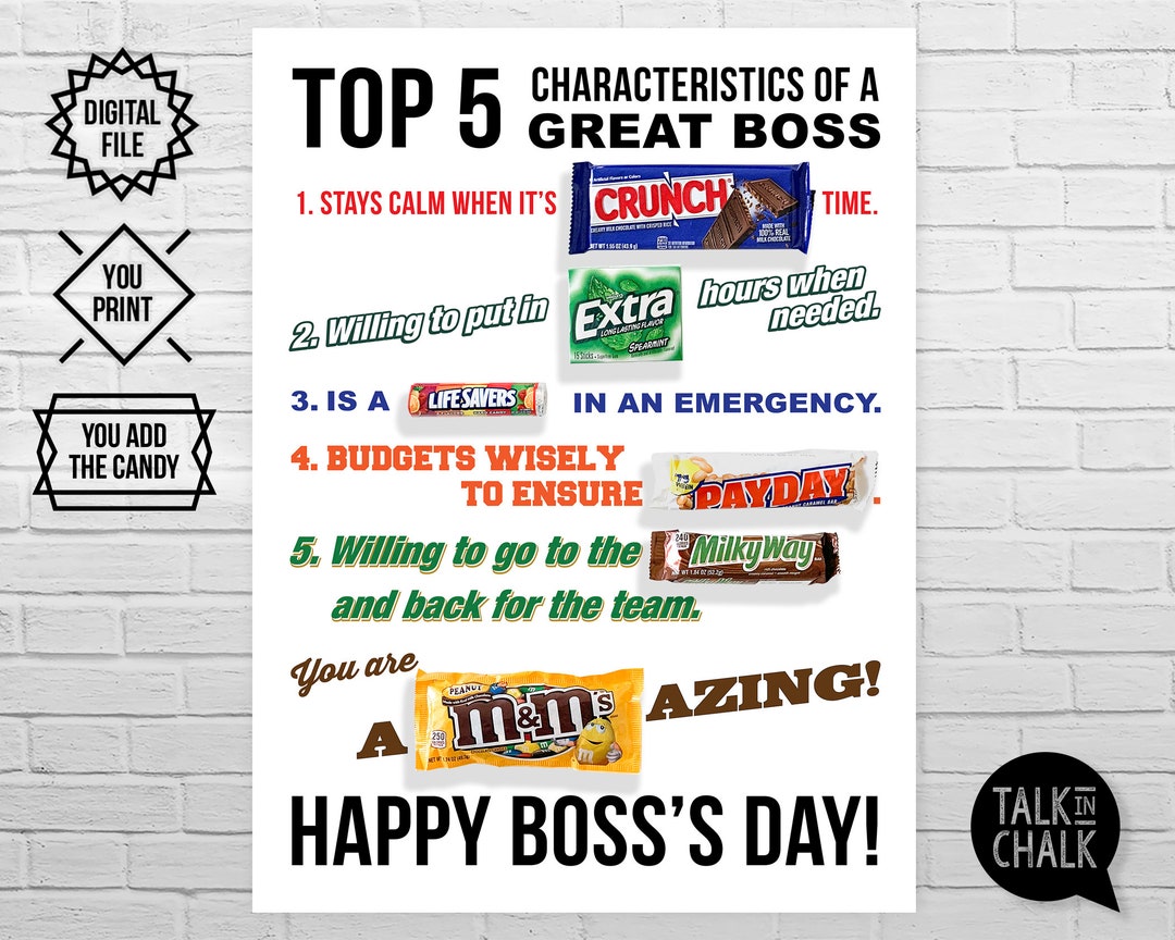 PRINTABLE Happy Boss's Day Candy Bar Poster Sign PRINTABLE Candy Gram