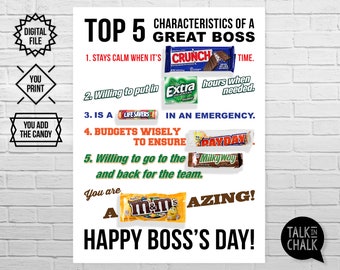 PRINTABLE Happy Boss's Day Candy Bar Poster Sign | PRINTABLE Candy gram | Gift or a Boss| Bosses Day Gift Ideas | DIY Printing