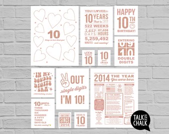 10th Birthday Rose Gold Sign Bundle | Last Minute PRINTABLE Birthday Poster, Sign Pack | 10th Party Decorations for Girl | Born in 2014