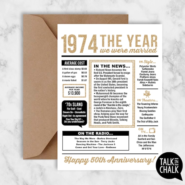 1974 The Year We Were Married PRINTABLE Birthday Card | 50th Anniversary Printable Card | Golden Anniversary | Last Minute Easy to Print