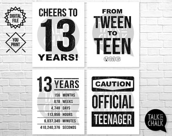 EASY to PRINT 13th Birthday Sign Pack | Thirteenth Birthday PRINTABLE Posters | Last Minute Party Decorations | Diy Printing