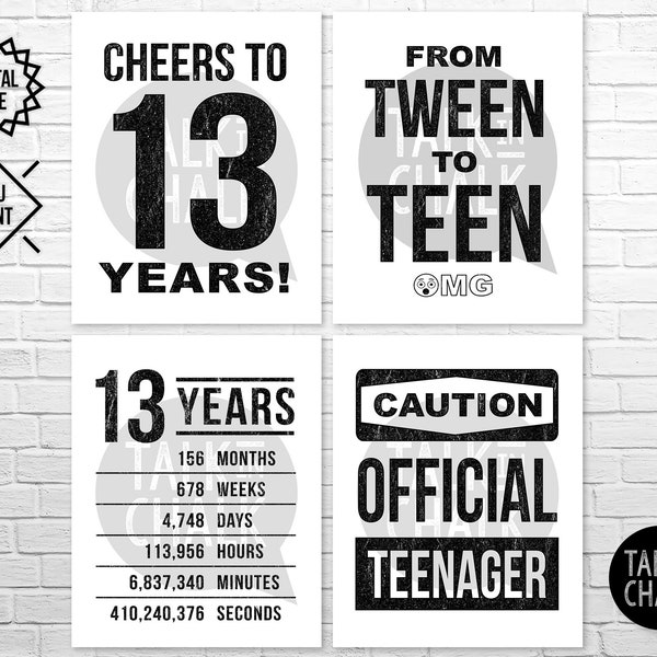 FACILE à IMPRIMER 13e anniversaire Sign Pack | Affiches imprimables du treizième anniversaire | Décorations de fête de dernière minute | Impression de bricolage