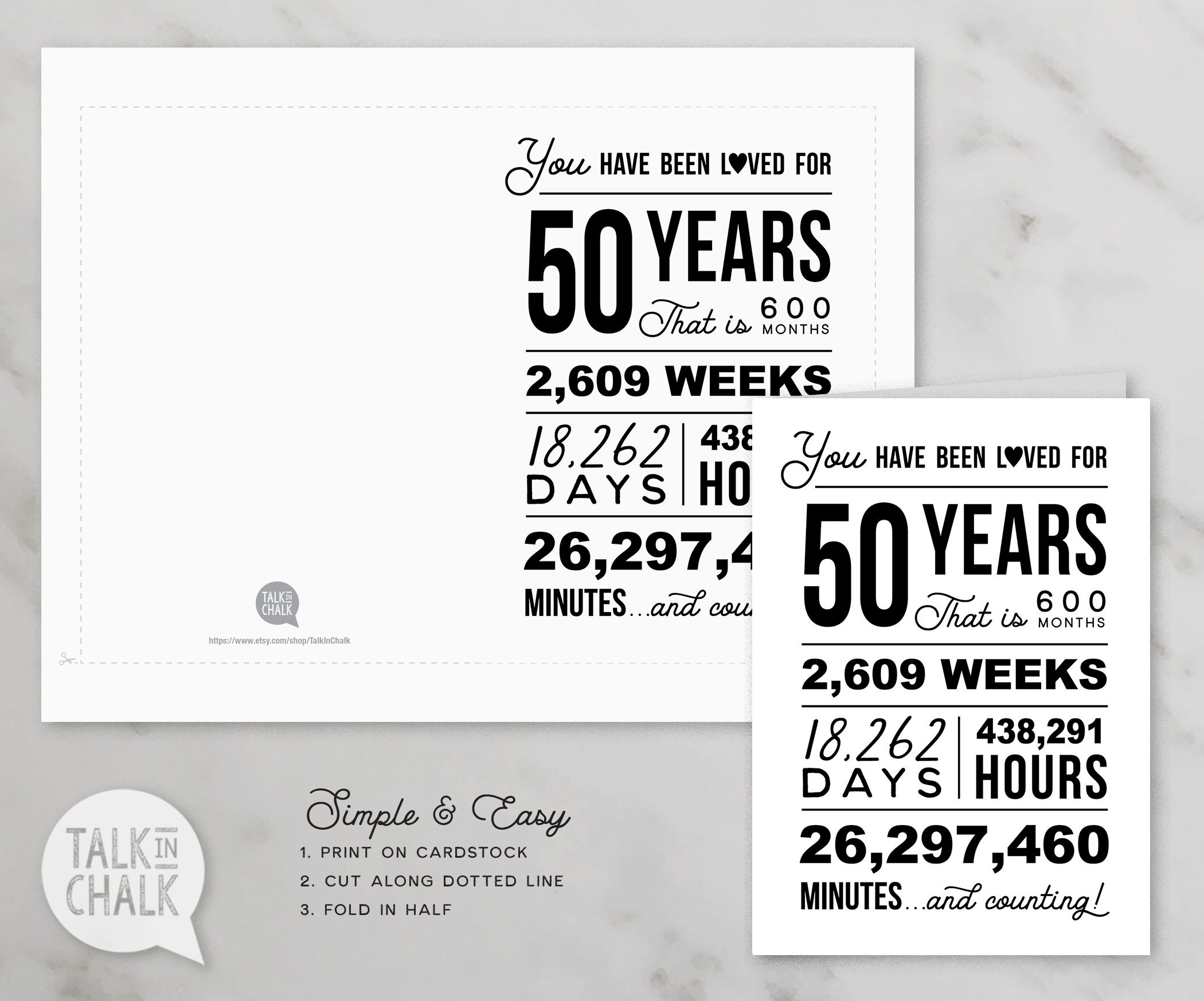 Blank Birthday Card 5x7 Digital Download Minimalist Card Cheers to 50 ...