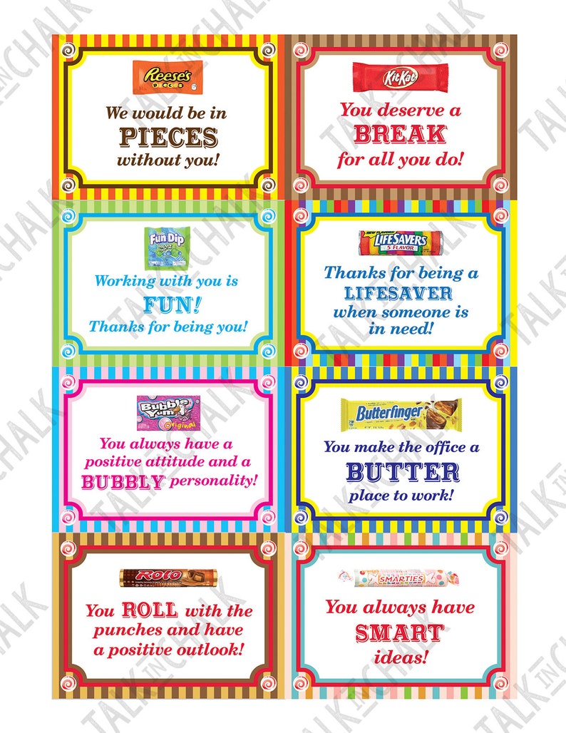 PRINTABLE Employee Appreciation Candy Tag Bundle 32 Candy - Etsy