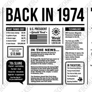 Back In 1974 PRINTABLE Placemat 50th Birthday 50th Anniversary High School Reunion Table Setting Party Decorations DIY Printing image 2