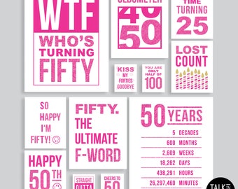 Funny 50th Birthday Sign Bundle | INSTANT DOWNLOAD | PRINTABLE Posters | Last Minute 50th Party Decorations | Hot Pink Birthday Party Decor