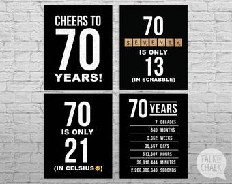 70th Birthday PRINTABLE Sign Pack, 70th Birthday DIGITAL Posters, Cheers to 70 Years Sign, 70th Birthday Decorations, Instant Download