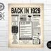 Back in 1929 PRINTABLE Newspaper Poster 1929 Birthday Sign - Etsy