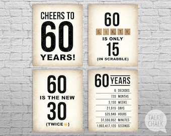 60th Birthday PRINTABLE Sign Pack, 60th Birthday DIGITAL Posters, Cheers to 60 Years Sign, 60th Birthday Decorations, Instant Download