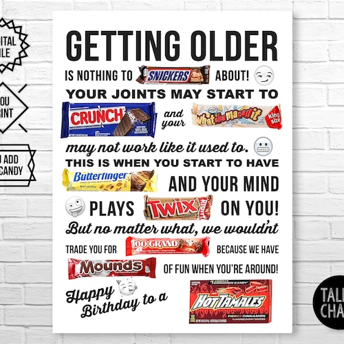 PRINTABLE Getting Older Candy Bar Poster Sign 50th 60th - Etsy