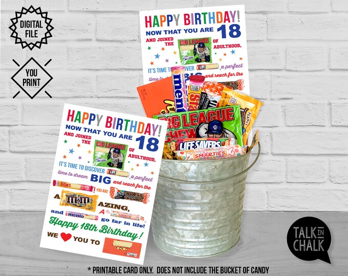 Printable 18th Birthday Card Doodled Eighteen Birthday Card in Blue 5x7 ...