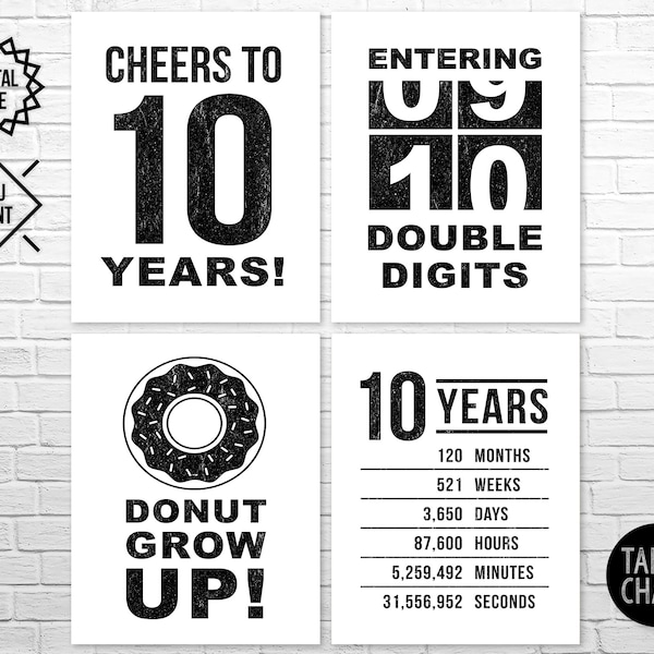 EASY to PRINT 10th Birthday Sign Pack | Tenth Birthday PRINTABLE Posters | Last Minute Party Decorations | Diy Printing