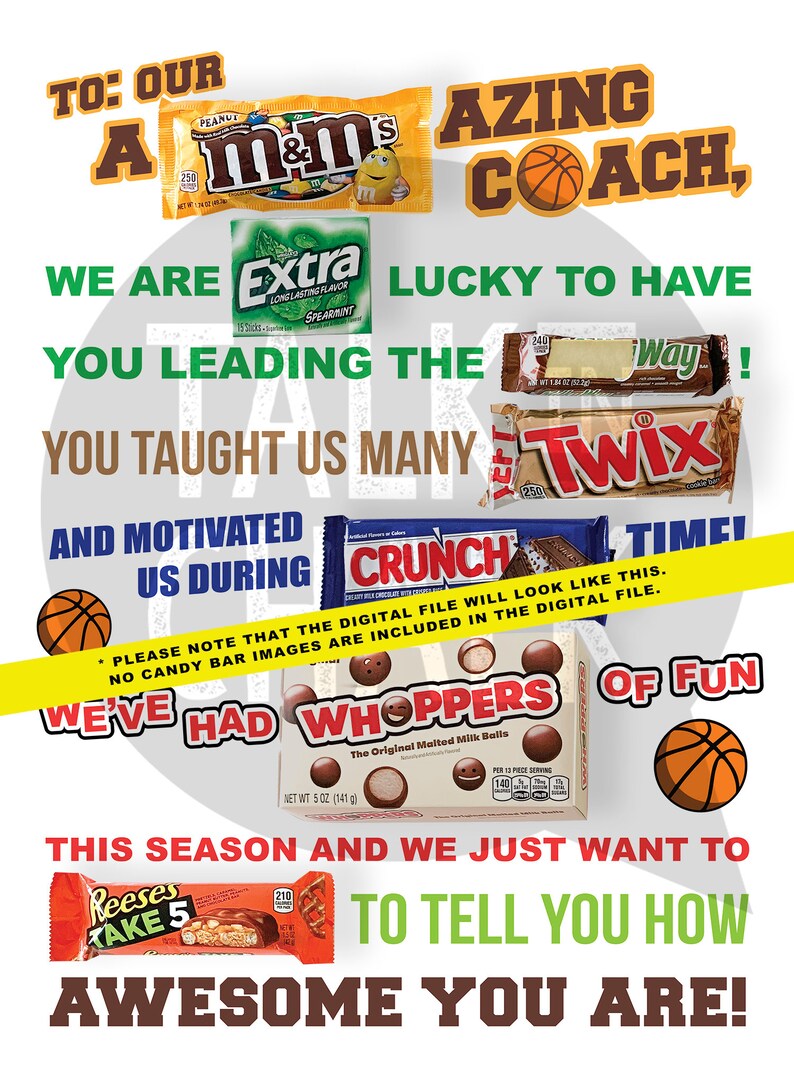 Basketball Coach PRINTABLE Candy Poster End of the Season - Etsy