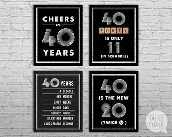 40th Birthday PRINTABLE Posters | 40th Birthday Sign Pack - DIGITAL FILES | 40th Birthday Decorations | Cheers to 40 Years