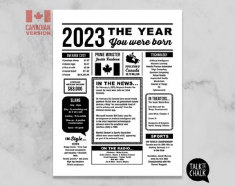 CANADA 2023 The Year You Were Born PRINTABLE | 2023 Time Capsule PRINTABLE Keepsake Gift | Last Minute Gift | Baby Shower Gift Ideas