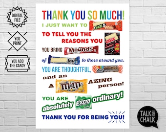 PRINTABLE Thank You Candygram Poster for a Friend, Coworker, Teacher, Coach | Thank You Gift Ideas | DIY Printing