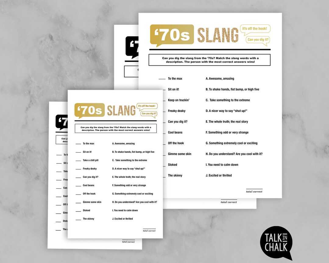 Trivia Game Seventies Slang PRINTABLE for 50th Birthday, 50th ...
