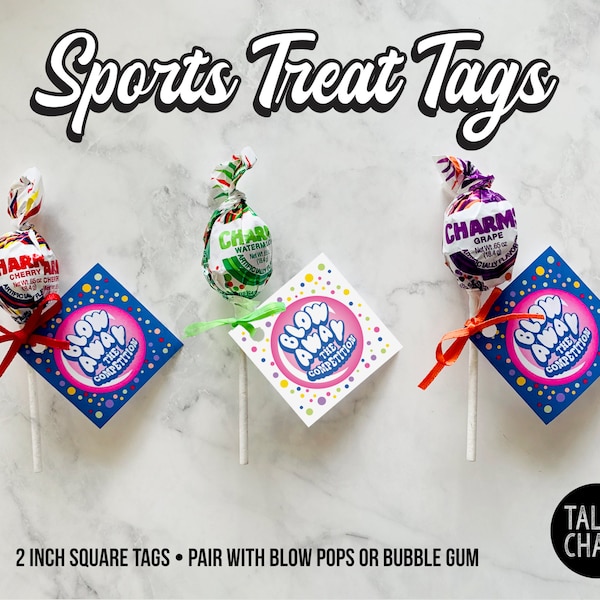 PRINTABLE Blow Pop Candy Tags | Sport Treat Tags | Good Luck | Game Day | Blow Away the Competition | Easy to Print at Home