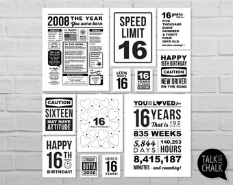 Funny 16th Birthday Sign Bundle | Last Minute PRINTABLE Birthday Posters, Sign Pack | 16th Birthday Party Decorations | Born in 2008