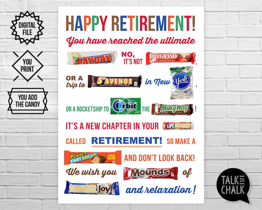 PRINTABLE Retirement Candy Bar Poster PRINTABLE Candy Gram Sign Gift or Coworker Retirement