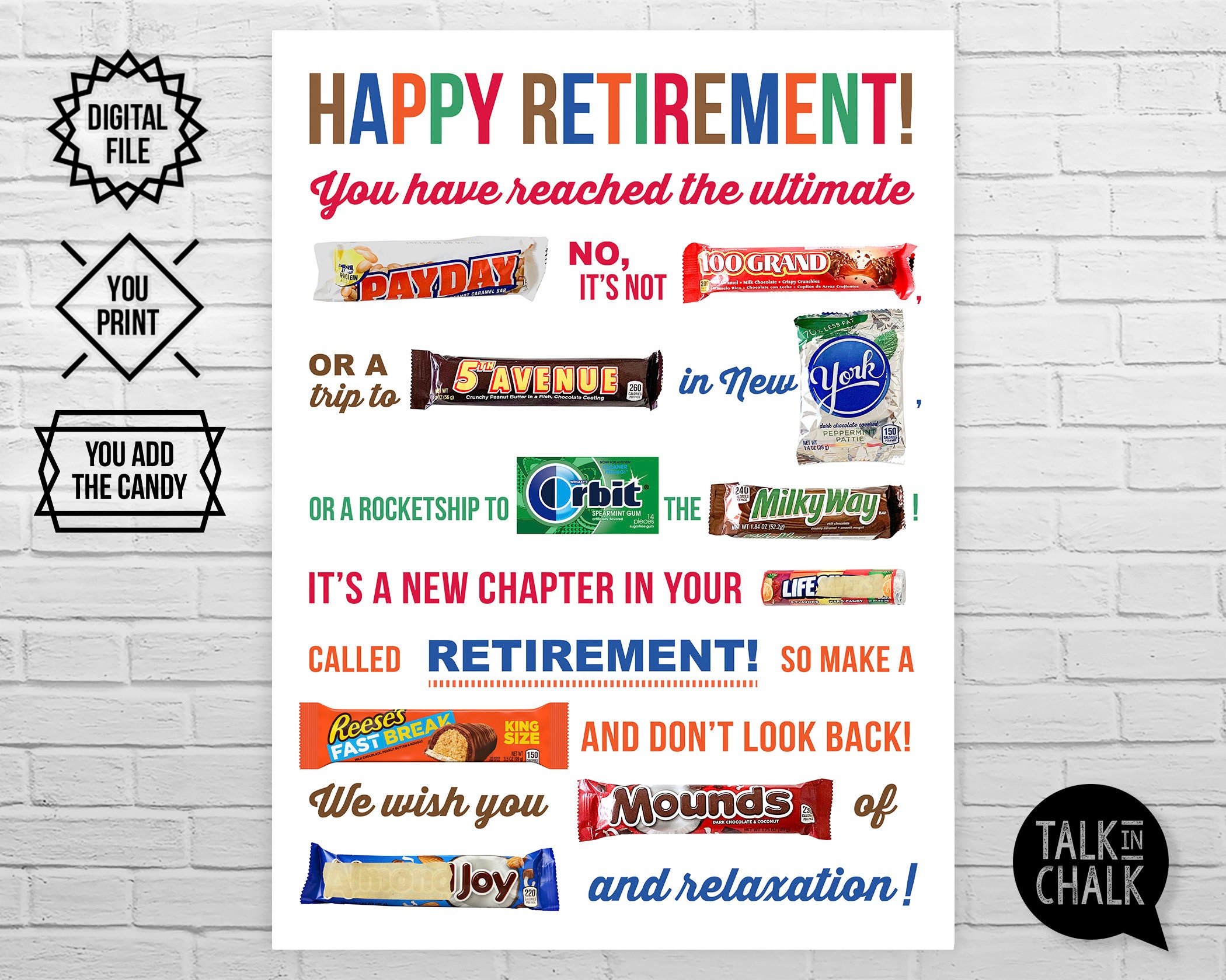 PRINTABLE Retirement Candy Bar Poster PRINTABLE Candy Gram