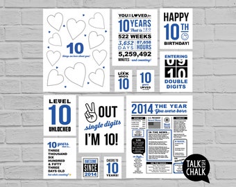 10th Birthday Blue Sign Bundle | Last Minute PRINTABLE Birthday Posters, Sign Pack | 10th Party Decorations for Boy or Girl | Born in 2014