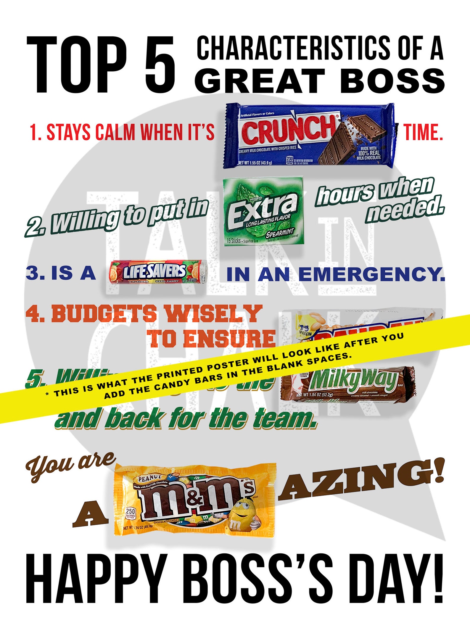 PRINTABLE Happy Boss's Day Candy Bar Poster Sign Etsy