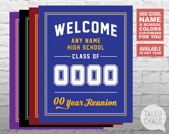 Custom Class Reunion PRINTABLE Sign | Class Reunion PRINTABLE Poster | Choose Your Year | Choose Your Colors | Digital File, DIY Printing