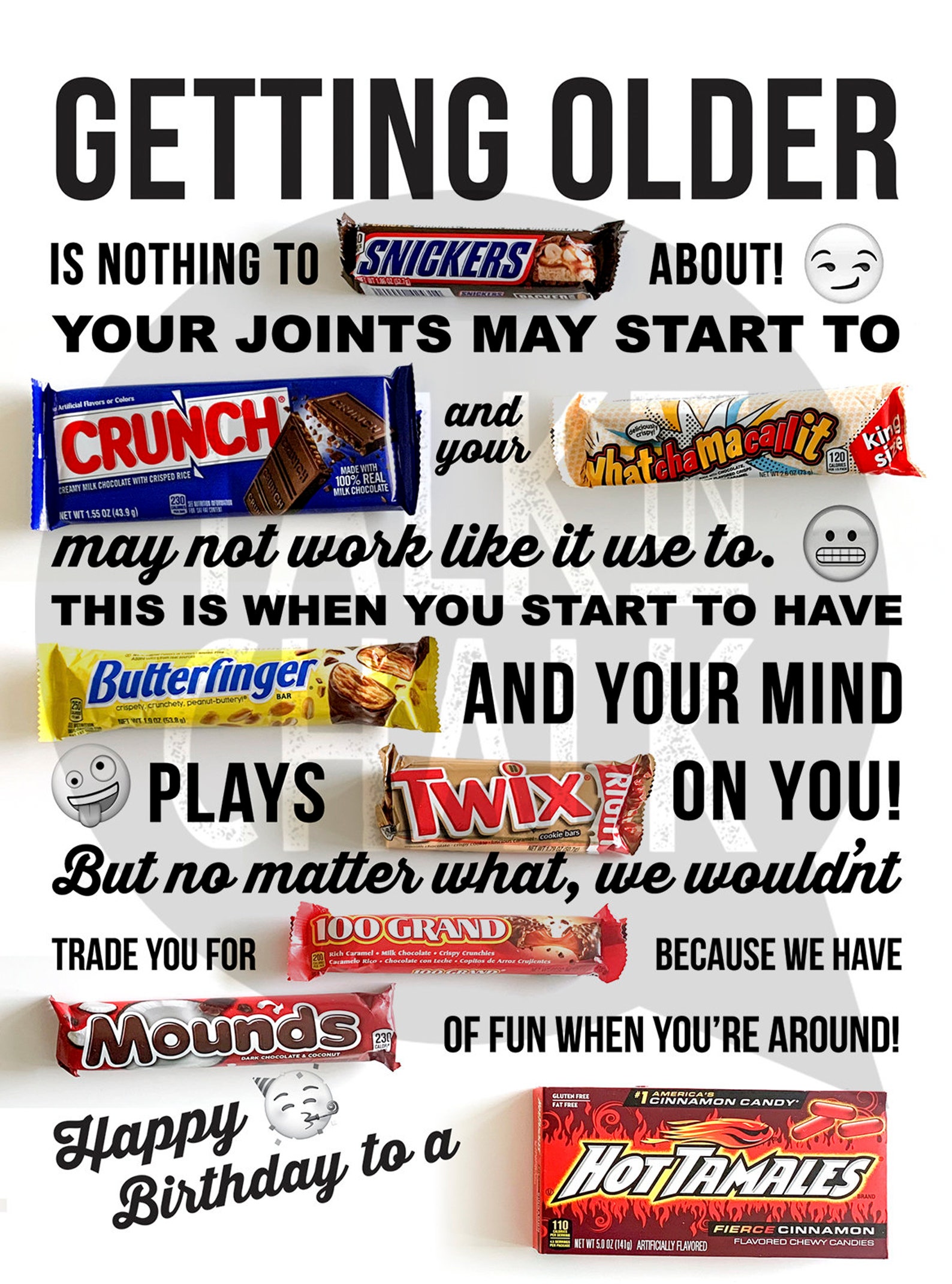 PRINTABLE Getting Older Candy Bar Poster Sign 50th 60th Etsy