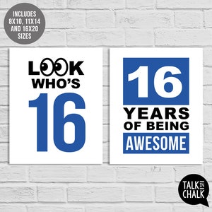 16th Birthday Blue Sign Bundle Last Minute PRINTABLE Birthday Posters, Sign Pack 16th Party Decorations for Boy or Girl Born in 2008 image 6