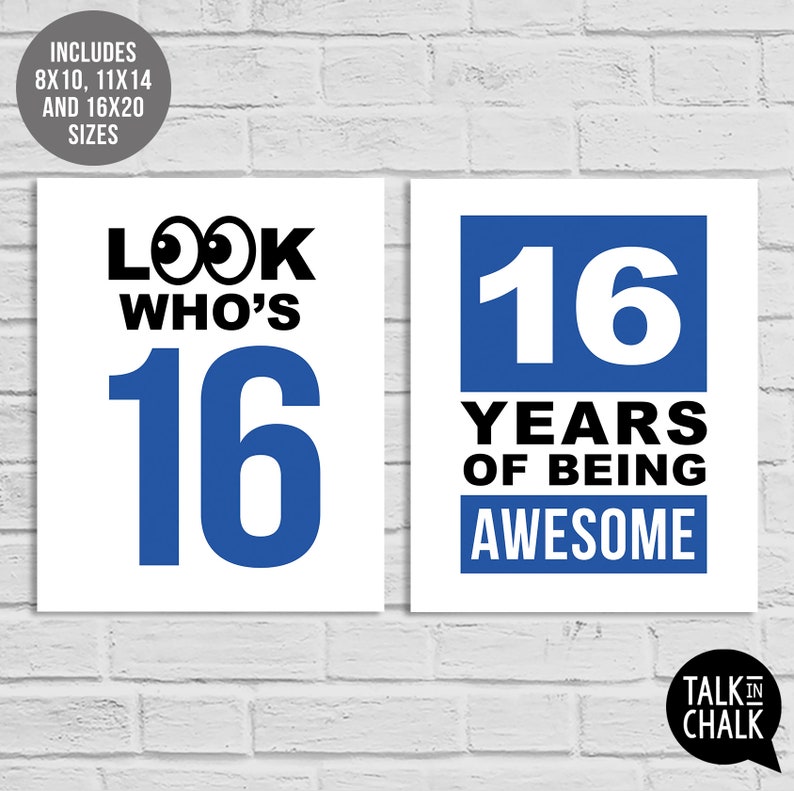 16th Birthday Blue Sign Bundle Last Minute PRINTABLE Birthday Posters, Sign Pack 16th Party Decorations for Boy or Girl Born in 2008 image 6